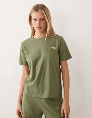 HUGO Red loungewear t-shirt with logo waistband in dark green - part of a set