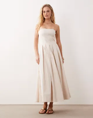 ASOS DESIGN bandeau maxi sundress with full skirt in stone