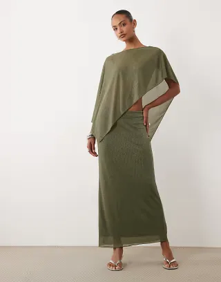 Gina Tricot mix & match plunge peplum set in khaki glitter