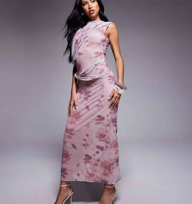 ASOS DESIGN Floral Print One Shoulder Midi Dress