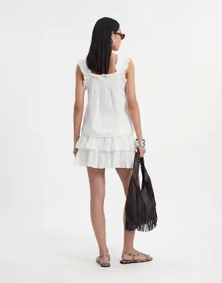 Noisy May tiered mini skirt & ruffle sleeve button through top set in white