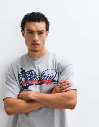 ASOS DESIGN boxy oversized t-shirt with England graphic in heather gray