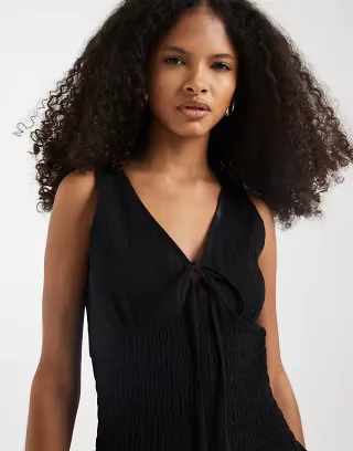 ASOS DESIGN shirred waist v neck cami in black