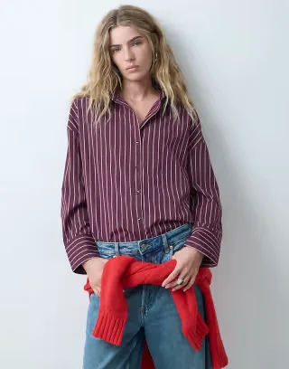 ONLY long sleeve shirt in plum stripes