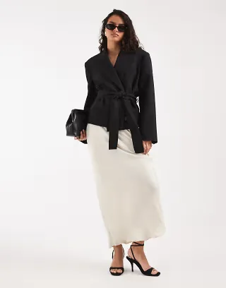 ASOS DESIGN satin bias maxi skirt in ecru - part of a set