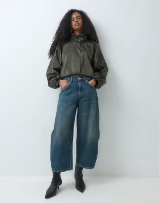 ASOS DESIGN awkward crop jean in mid blue
