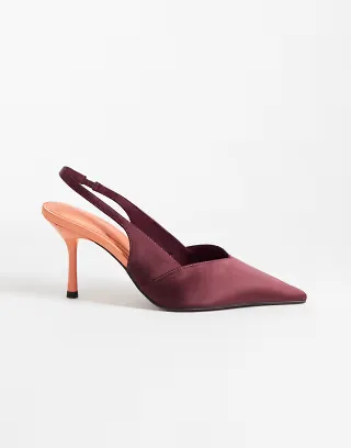 ASOS DESIGN Wide Fit Sabrina slingback stiletto heels in plum and coral mix