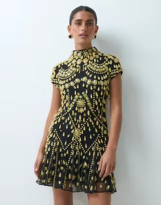 ASOS LUXE cap sleeve embellished mini dress in black