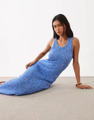 ASOS DESIGN slub racer maxi dress in blue
