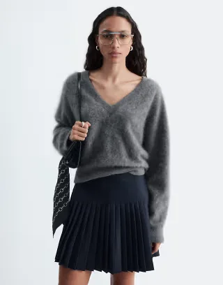 & Other Stories wool blend pleated mini skirt in navy