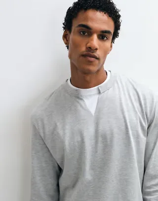 ASOS DESIGN boxy relaxed long sleeve t-shirt with double neck in gray heather