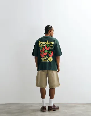 ASOS DESIGN oversized T-shirt with Pomodoro graphic in dark green