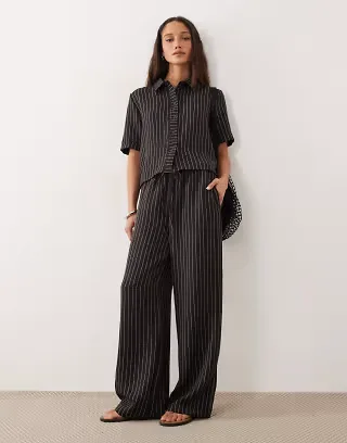 JDY wide leg pants in brown stripes - part of a set