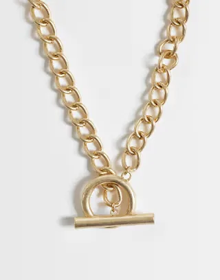 ASOS DESIGN large statement t-bar chain necklace in gold tone