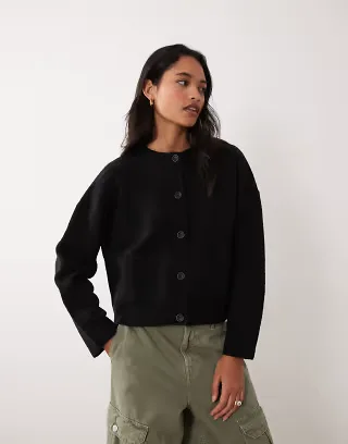 Miss Selfridge crew neck pocket detail cardigan in black