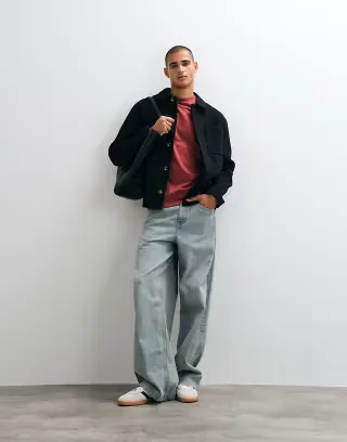 ASOS DESIGN wool look double pocket shacket in black