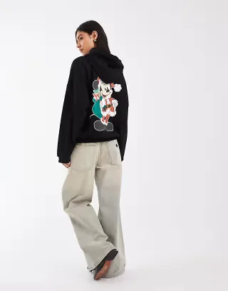 ASOS DESIGN Disney hoodie with Santa Mickey print in black