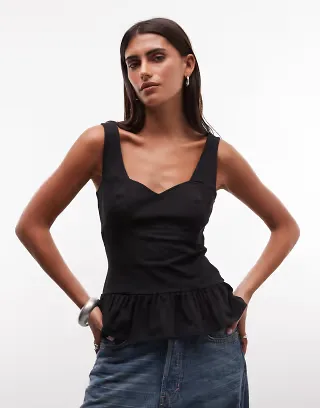 ASOS DESIGN seam detail tank top with peplum hem in black