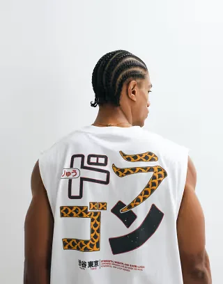 ASOS DESIGN oversized tank with spine graphic in white
