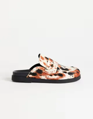 Topshop Addie real suede mule loafer in cow print hair on real leather