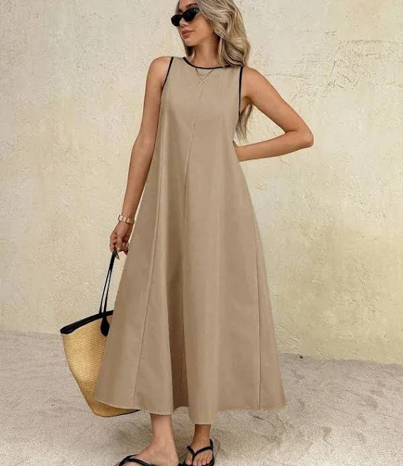 SHEIN Women's Flared Round Neck Sleeveless Color Block Maxi Dress