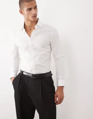 ASOS DESIGN skinny stretch work shirt in white