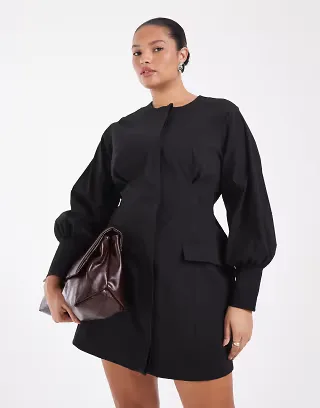 ASOS DESIGN Curve button down blazer structured mini dress in black