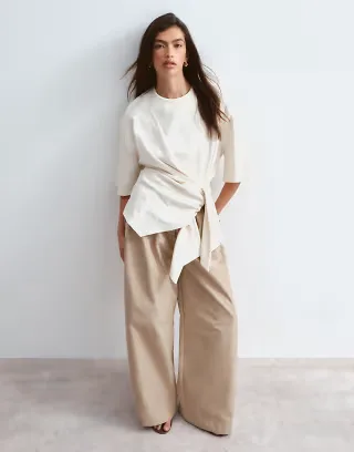 ARRANGE T-shirt with tie waist detail in stone
