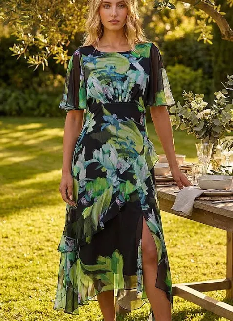 Roman Botanical Floral Frill Dress