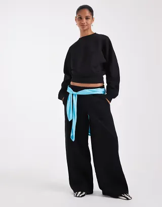 ASOS DESIGN premium 500gsm seamed wide leg jogger in black
