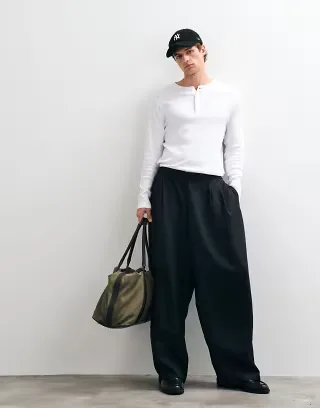 COLLUSION Unisex balloon leg trouser in pinstripe