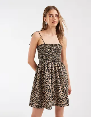 ONLY ruched detail mini dress in animal print