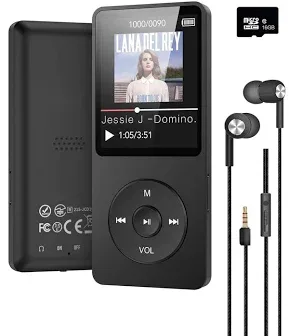 Cason 16GB Mini MP3 Music Player with Bluetooth 5.4 & Voice Control Earphones, Video Playback,Pocket-Sized MP3 Player fo