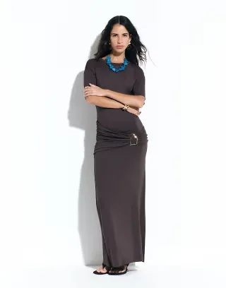 ASOS DESIGN wrap and drape hardware detail maxi dress in chocolate