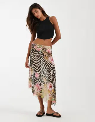 House of Sunny tropical mesh skirt in zebra floral print