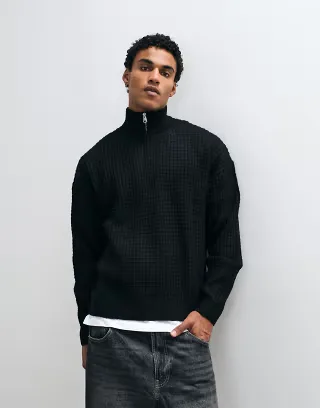 ASOS DESIGN extreme oversized knitted half zip sweater in black