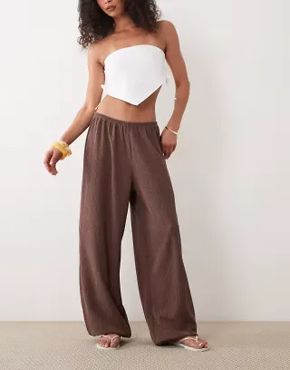 Miss Selfridge crinkle balloon pants in brown - part of a set