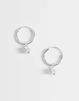 Kingsley Ryan gemset star dangle hoop earrings in sterling silver