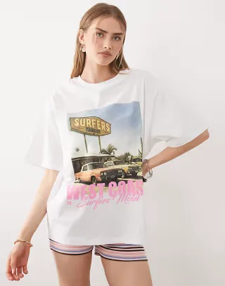 ASOS DESIGN oversized T-shirt with west coast graphic in white