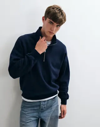 Abercrombie & Fitch essential 1/4 zip sweatshirt in navy