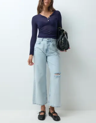 Miss Selfridge relaxed crop jean in light wash