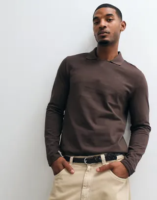 ASOS DESIGN relaxed long sleeve polo in brown pique