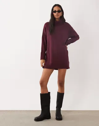 Brave Soul knitted roll neck mini dress in cherry red