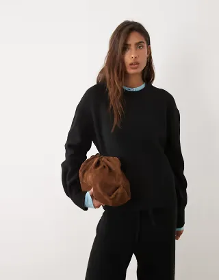 ASOS DESIGN boxy sweater with side slit detail in black