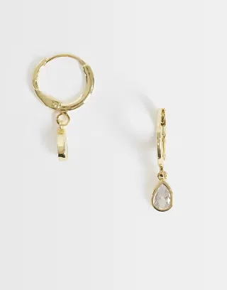 Kingsley Ryan 12mm gemset dangley teardroo hoops in 14ct gold plated