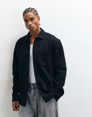 ASOS DESIGN overshirt in waffle texture in black