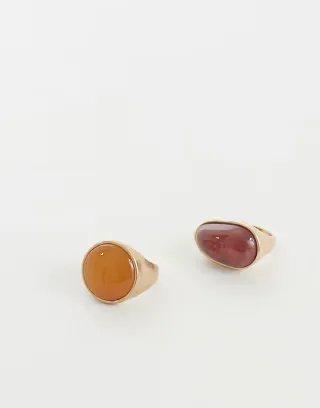 ASOS DESIGN 2-pack rings with resin stone settings in gold tone