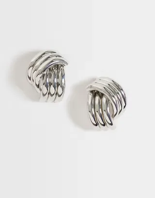 ASOS DESIGN stud earrings with cross-over ridge design in silver tone