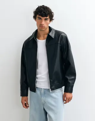 Only & Sons faux leather bomber jacket in black