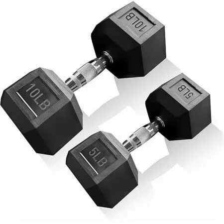 15-70lb Hex Dumbbell Set - Rubber Coated Heavy Duty Iron Weights, Multi-Size Options for Home Gym Strength Training & Mu